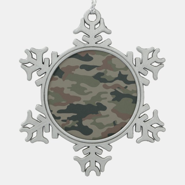 Hunters Camouflage Christmas Snowflake Decor Snowflake Pewter Christmas Ornament (Front)