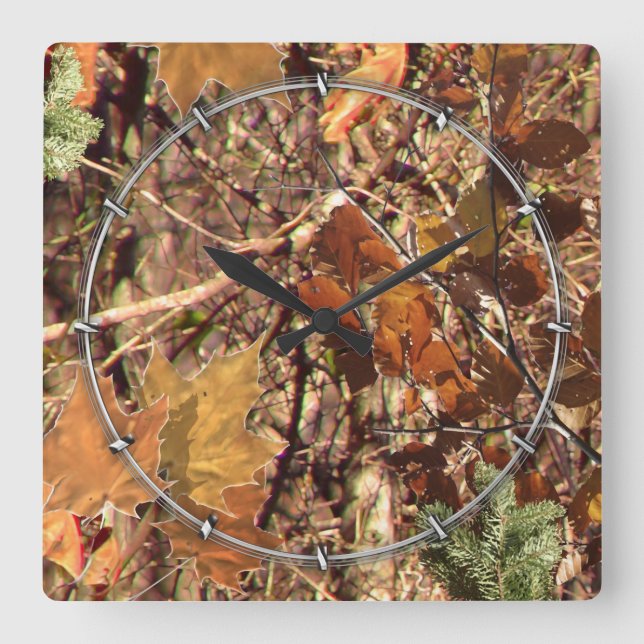 Hunter's Fall Nature Camouflage Painting Decor Square Wall Clock (Front)