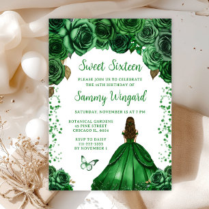 Hunters Green Brown Hair Princess Sweet Sixteen Invitation