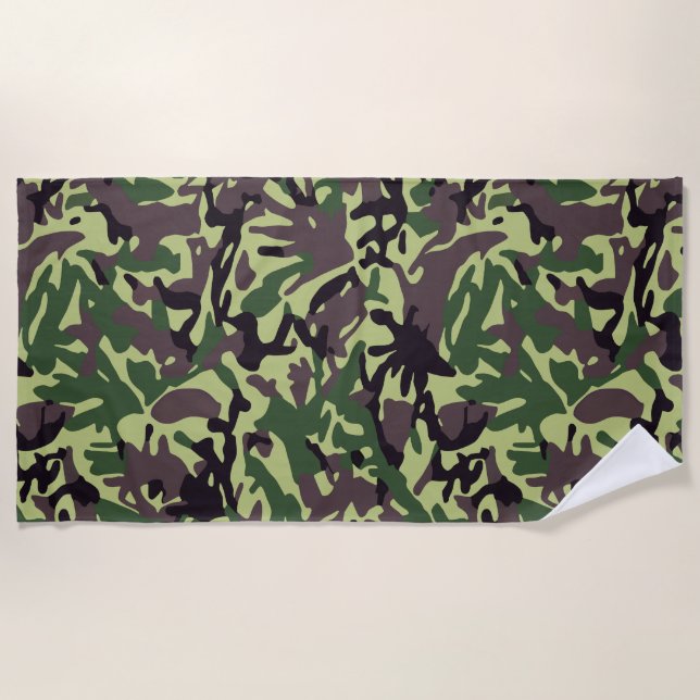 Hunters Green Camo Pattern Beach Towel (Front)