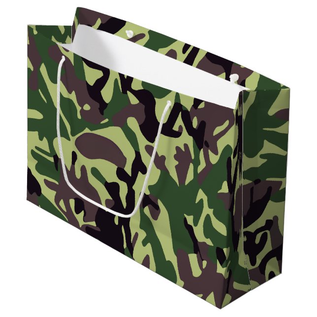 Hunters Green Camo Pattern Large Gift Bag (Front Angled)