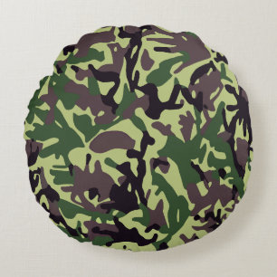 Hunters Green Camo Pattern Round Pillow