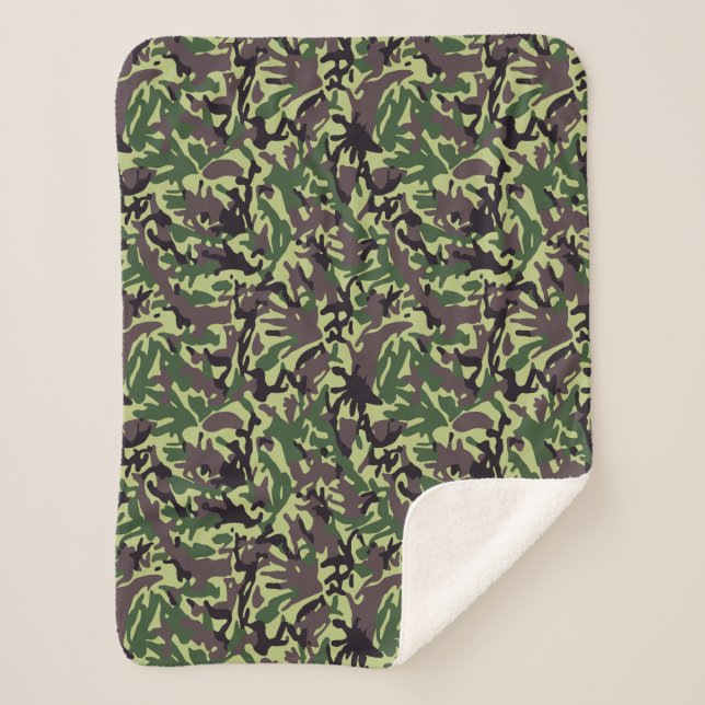 Hunters Green Camo Pattern Sherpa Blanket (Front)
