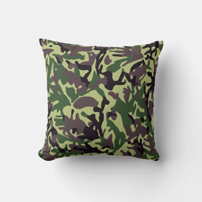 Hunters Green Camo Pattern Throw Pillow (Front)