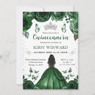 Hunters Green Dress Dark Skin Princess Quinceanera Invitation
