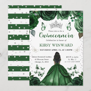 Hunters Green Dress Dark Skin Princess Quinceanera Invitation