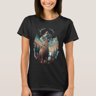 Hunter's Haven Epic Deer Standing In Mountain View T-Shirt