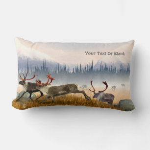 Hunters In The Mist (Caribou) Lumbar Pillow