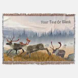 Hunters In The Mist (Caribou) Throw Blanket