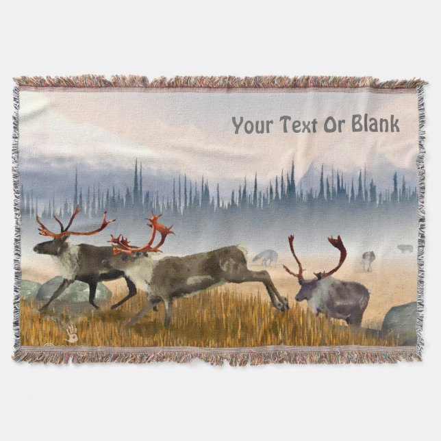 Hunters In The Mist (Caribou) Throw Blanket (Front)