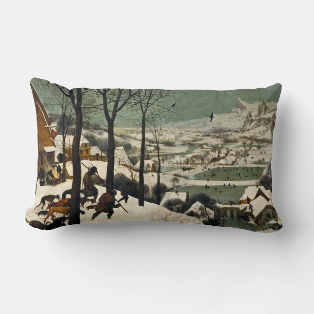 Hunters in the Snow (by Pieter Bruegel the Elder) Lumbar Pillow (Front)