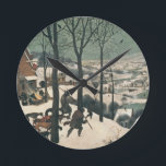 Hunters in the Snow - January, 1565 Round Clock<br><div class="desc">Image Collection Number:  XAM324  Hunters in the Snow - January,  1565. Bruegel,  Pieter the Elder (c.1525-69) oil on canvas. Kunsthistorisches Museum,  Vienna,  Austria .  1565</div>