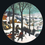 Hunters in the Snow Landscape Pieter Bruegel Classic Round Sticker<br><div class="desc">Stickers featuring Pieter Bruegel the Elder’s oil-on-wood painting The Hunters in the Snow (1565). A village draped in snow welcomes back a group of hunters and dogs. Villagers skate on the icy lakes. A merry Christmas gift!</div>