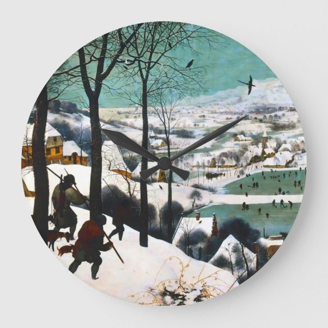 Hunters in the Snow Landscape Pieter Bruegel Large Clock (Front)