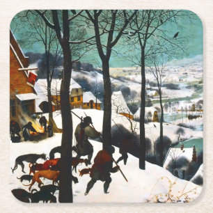 Hunters in the Snow Landscape Pieter Bruegel Square Paper Coaster