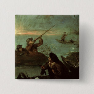 Hunters Shooting at Ducks (oil on canvas) 2 Inch Square Button