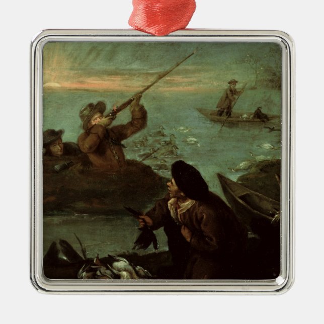 Hunters Shooting at Ducks (oil on canvas) Metal Ornament (Front)