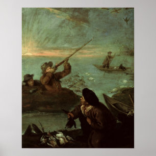 Hunters Shooting at Ducks (oil on canvas) Poster
