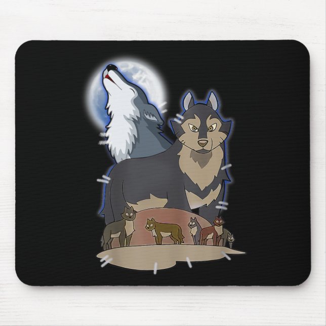 Hunter's Wolf At Moon Grey Wolf Hunting Wolf Anima Mouse Pad (Front)