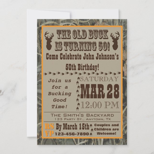 Hunting 50th Birthday Invitation with Camo (Front)