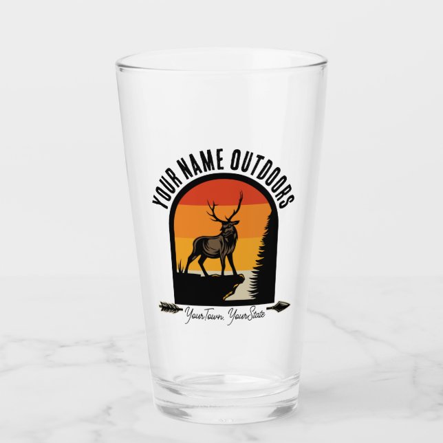 Hunting ADD NAME Outdoors Deer Elk Wilderness Camp Glass (Front)