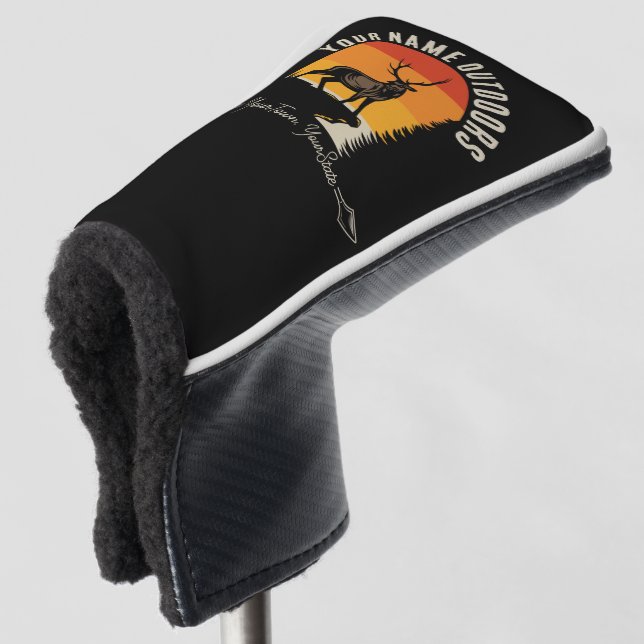 Hunting ADD NAME Outdoors Deer Elk Wilderness Camp Golf Head Cover (3/4 Front)