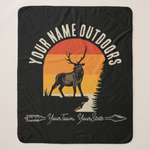 Hunting ADD NAME Outdoors Deer Elk Wilderness Camp Sherpa Blanket