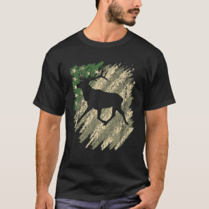 Hunting American Camouflage USA Flag Buck Whitetai T-Shirt