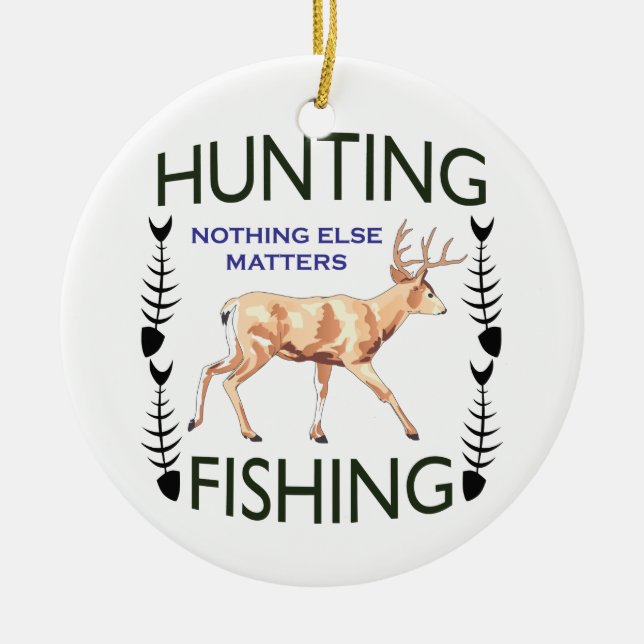 Hunting and Fishing Ceramic Ornament (Front)