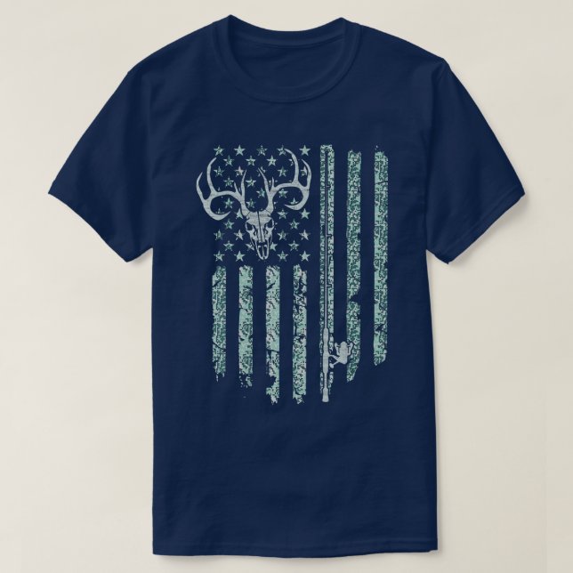 Hunting and Fishing Digital Camo American Flag Cam T-Shirt (Design Front)