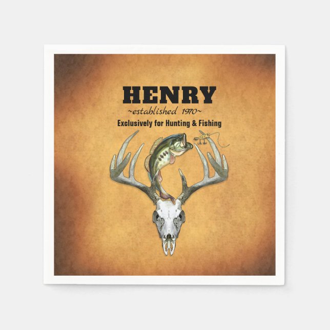 Hunting and Fishing Themed Birthday Napkin (Front)
