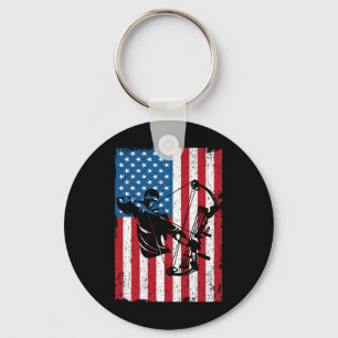 Hunting Archer American Flag Bowhunting Bowhunter Keychain