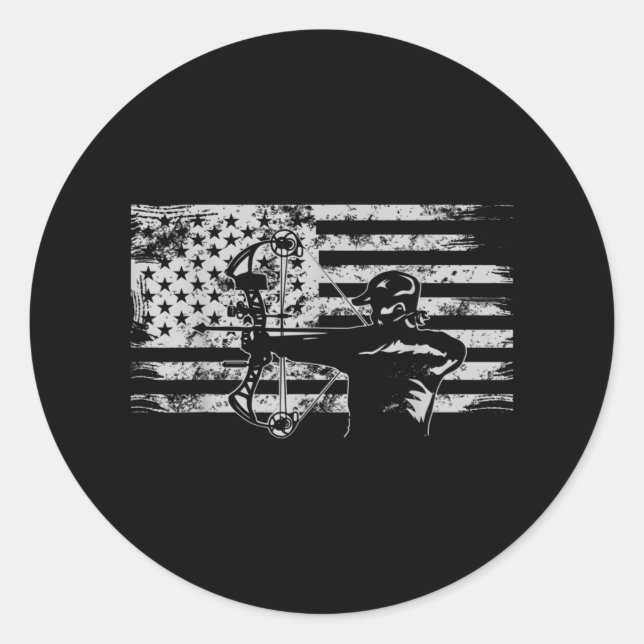 Hunting Archer American Flag  Bowhunting Hunt Classic Round Sticker (Front)