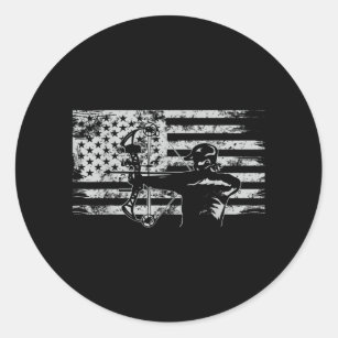 Hunting Archer American Flag  Bowhunting Hunt Classic Round Sticker
