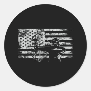 Hunting Archer American Flag  Bowhunting Hunt Classic Round Sticker