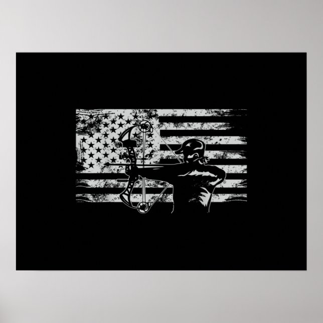 Hunting Archer American Flag  Bowhunting Hunt Poster (Front)