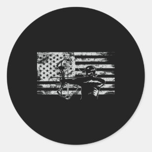 Hunting Archer American Flag  Bowhunting Hunter Me Classic Round Sticker