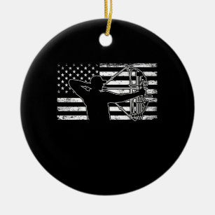 Hunting Archer American Flag Bowhunting Huter Ceramic Ornament
