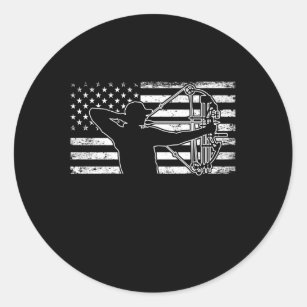 Hunting Archer American Flag Bowhunting Huter Classic Round Sticker