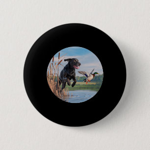 Hunting Black Labrador Lab Dog Hunting Ducks. Bird 2 Inch Round Button