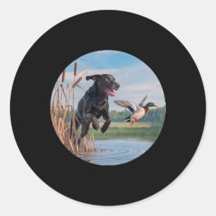 Hunting Black Labrador Lab Dog Hunting Ducks. Bird Classic Round Sticker