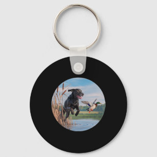 Hunting Black Labrador Lab Dog Hunting Ducks. Bird Keychain