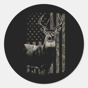 Hunting Camo American Flag Deer  Classic Round Sticker
