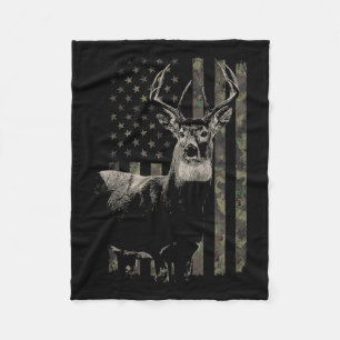 Hunting Camo American Flag Deer  Fleece Blanket
