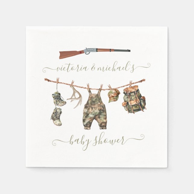 Hunting Camo Boy Baby Shower Napkin (Front)