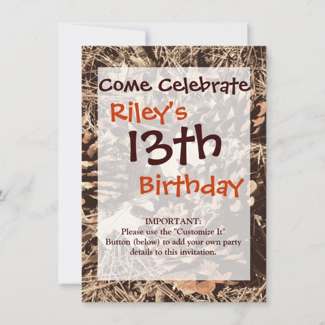 Hunting Camo Camouflage Gifts for Hunters Invitation (Front)