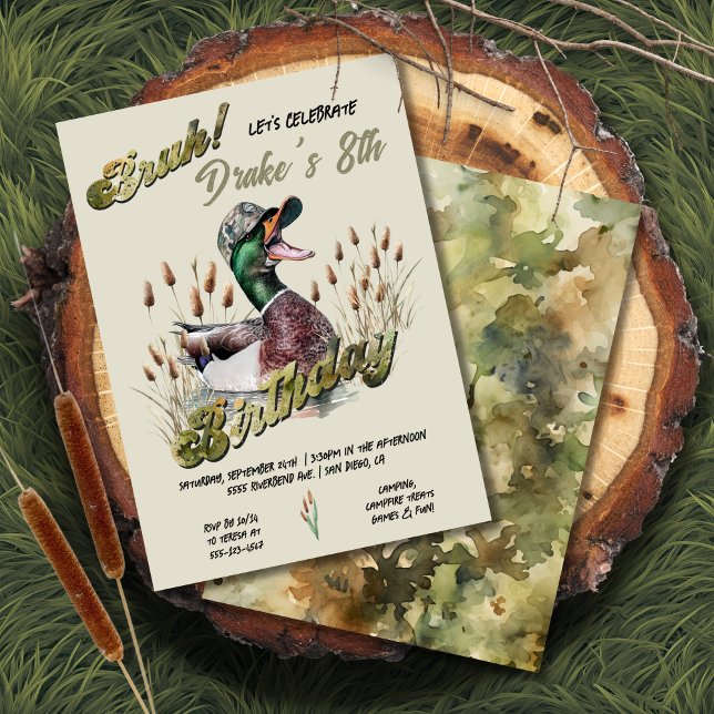 Hunting Camo Duck Bruh Birthday Campout Invitation (Creator Uploaded)