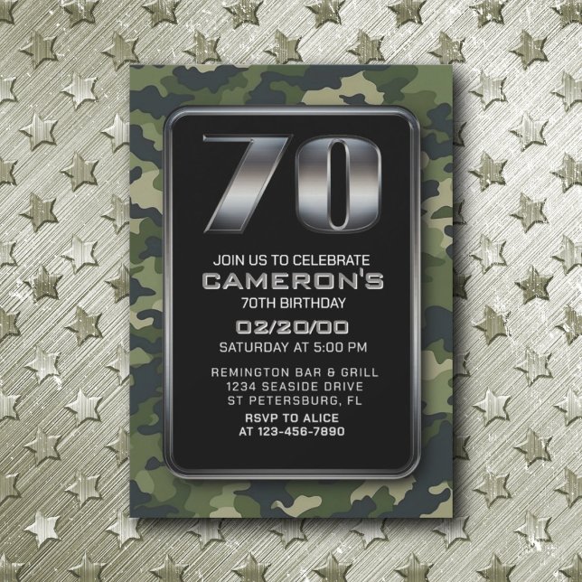 Hunting Camo Military 70th Birthday Invitation (Creator Uploaded)