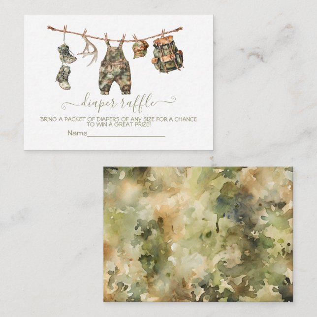 Hunting clothesline Diaper Raffle card (Front/Back)