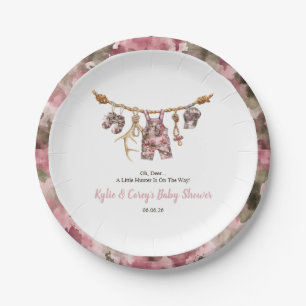 Hunting Clothesline Pink Camo Girl Baby Shower Paper Plate